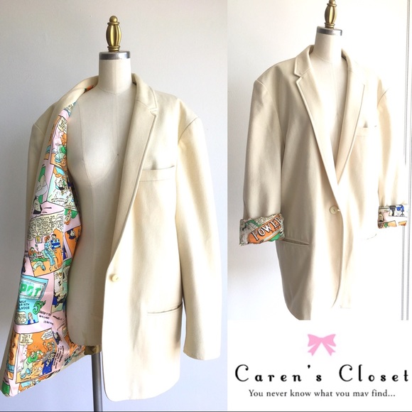 Vintage Jackets & Blazers - Vintage 1980 Et Vous Comic Print Boyfriend Blazer